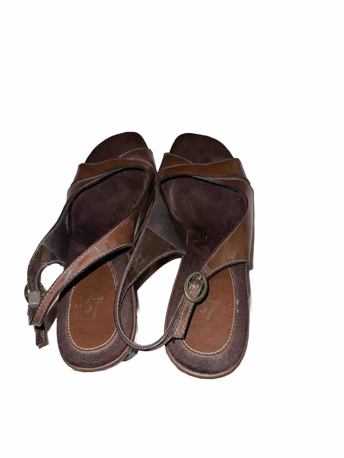 Lite Strides Brown Heel Open Toe Sandals Size 7.5M All Man Made Material