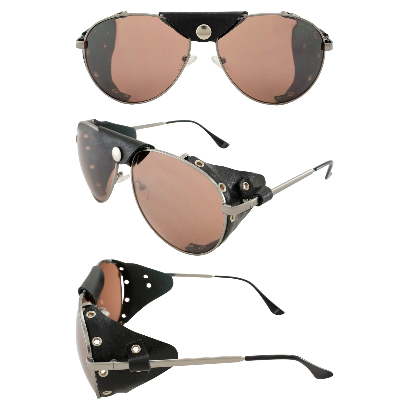 Global Vision Aviator-3 Motorcycle Sunglasses w/Side Shields Gunmetal Frames