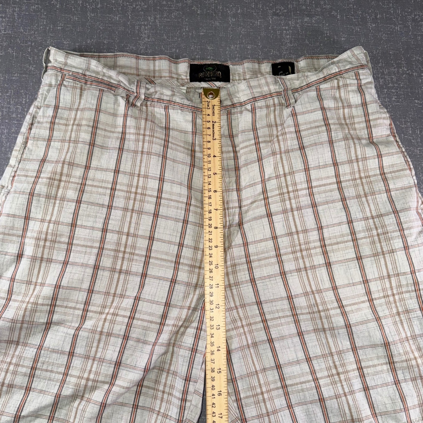 RedHead Mens Plaid Flat Front Shorts Beige Brown Orange Size 40 Casual Outdoor
