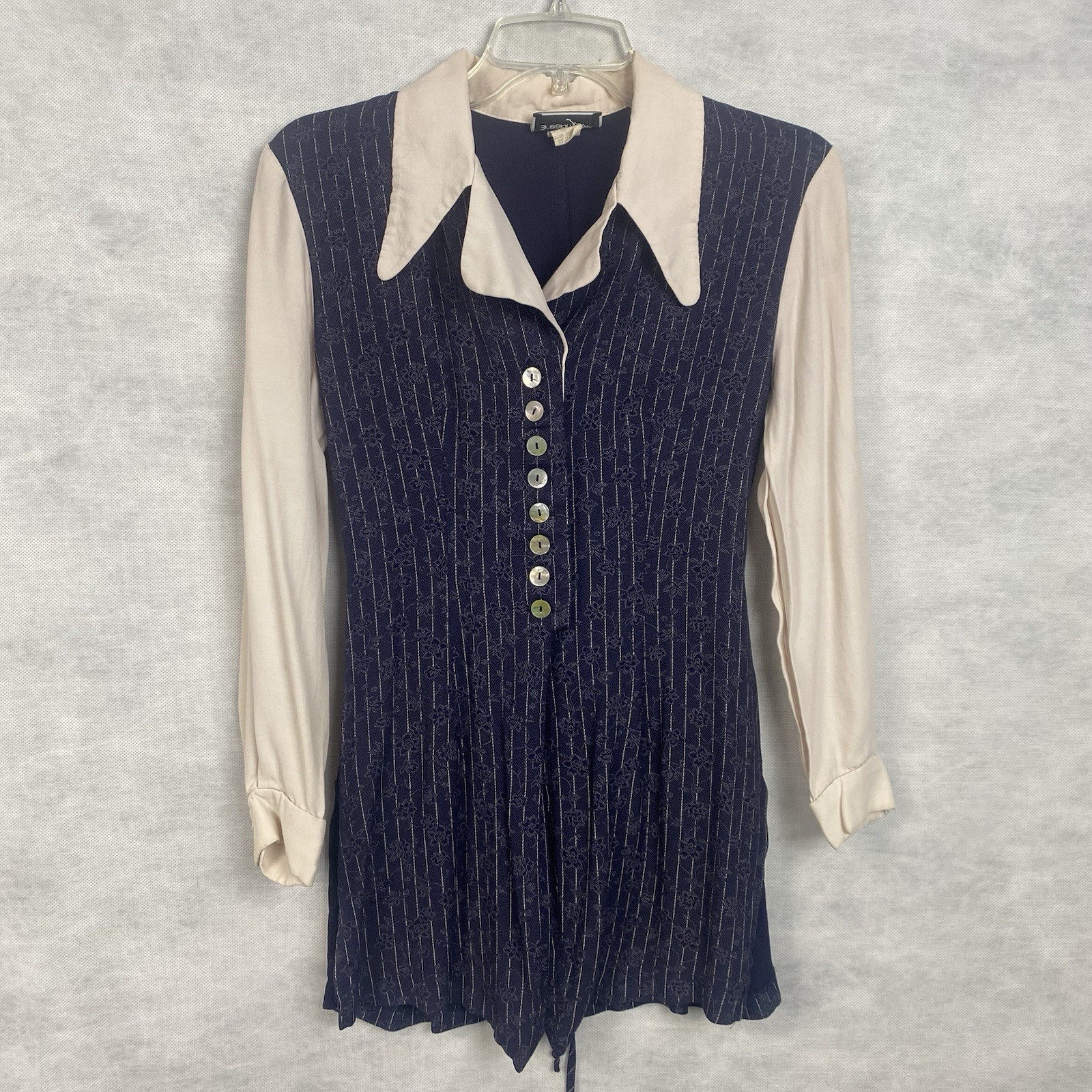 Vintage Breakin Loose Vest Top Women Small Navy Floral Pinstripe Whimsygoth