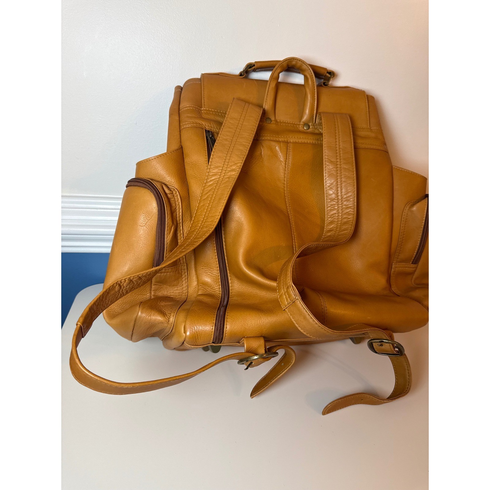 Le Donne Leather Backpack Unisex Large Tan Vintage Colombian Rucksack Travel