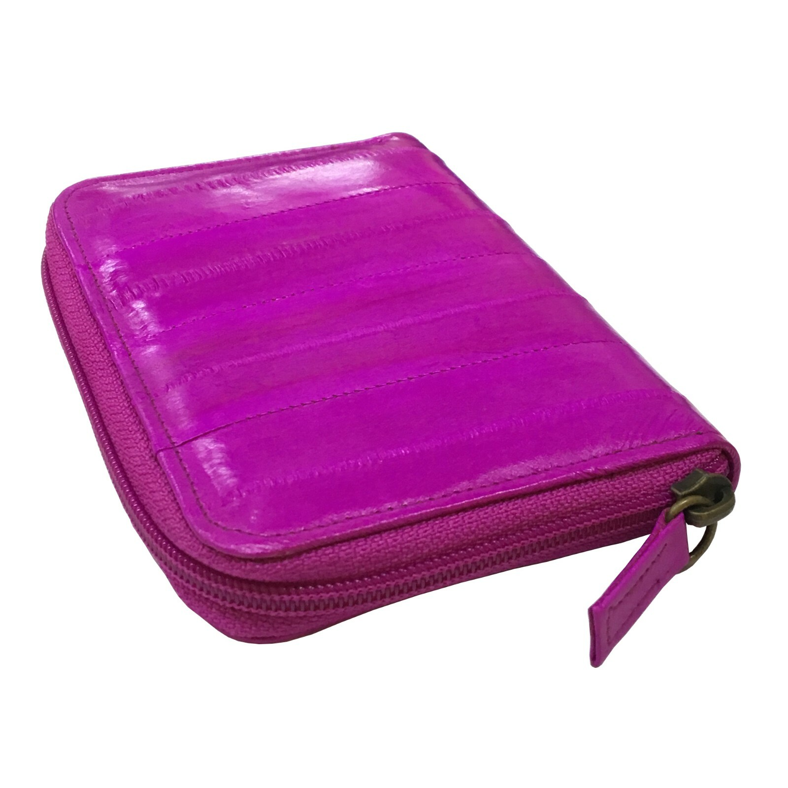 Genuine Eel Skin Leather Zipper Around Purse Wallet (medium-sized wallet)