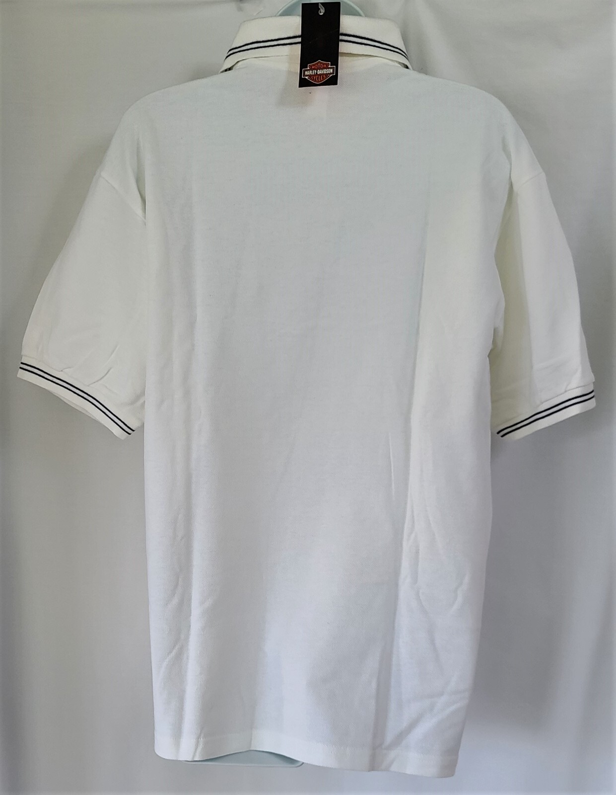 Harley Davidson SS Shirt Polo Golf White Texture Button Embroidered 47in Mens L