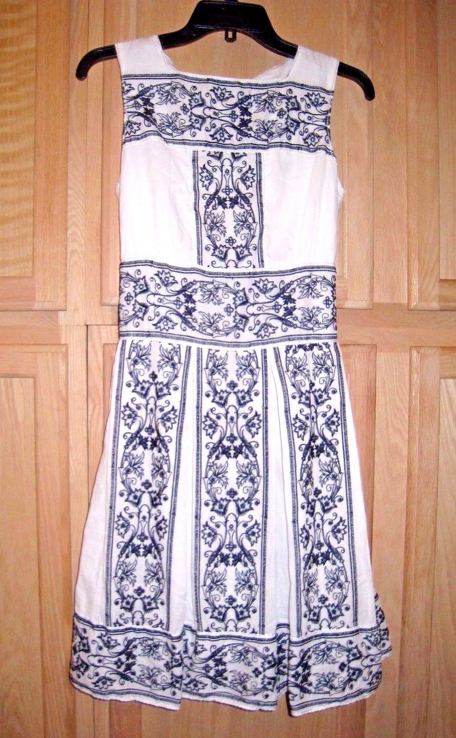 Sophie Max Studio 5B05C65 Ivory Black Embroidered Fit & Flare Pleated Dress $148