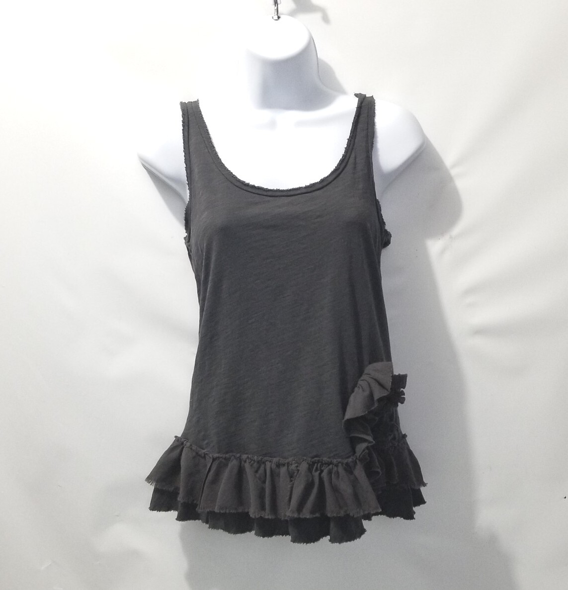 J. Crew Tank Top Womens size XS Dark Gray Floral Applique 100% Cotton Knit