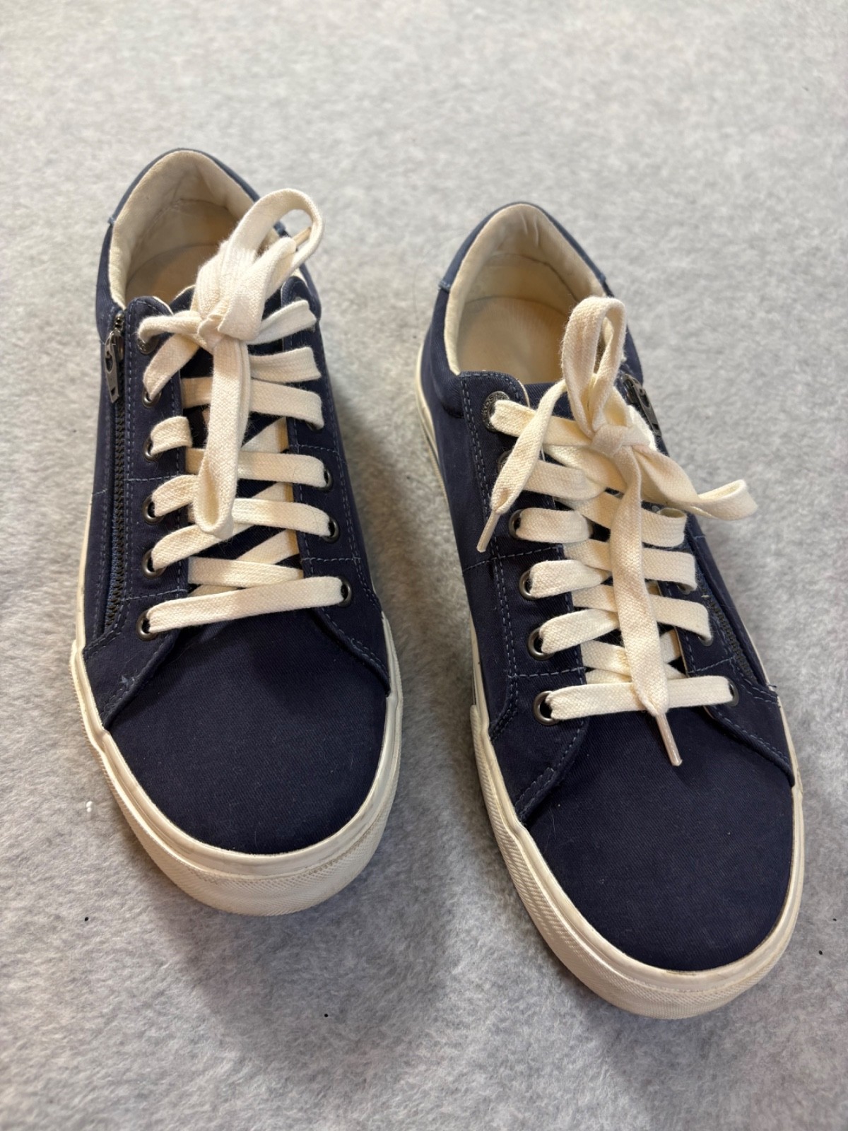 Taos Z Soul Canvas Womens Sz 9.5 Sneakers Side Zip Lace Up Comfort Shoe Blue