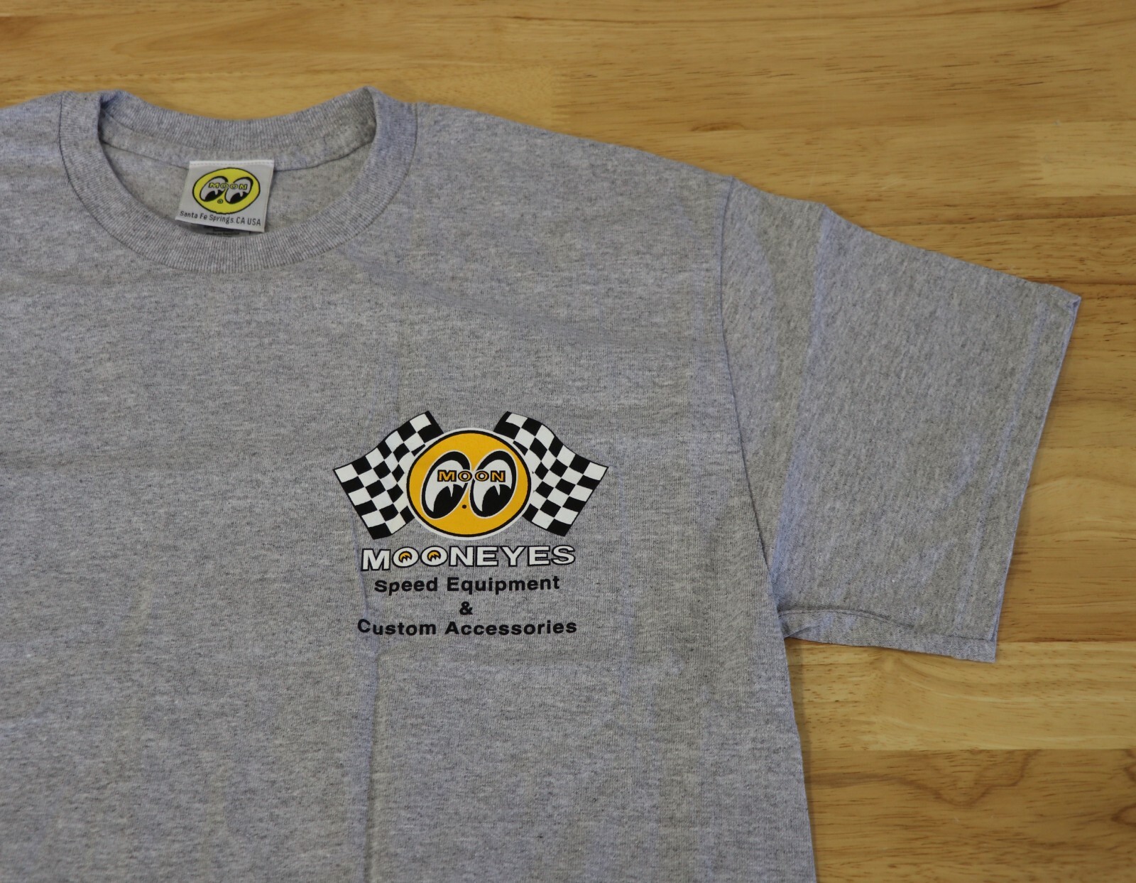 Men’s Mooneyes Checkered Flag Moon Logo Gray T-Shirt Cotton TM426SG