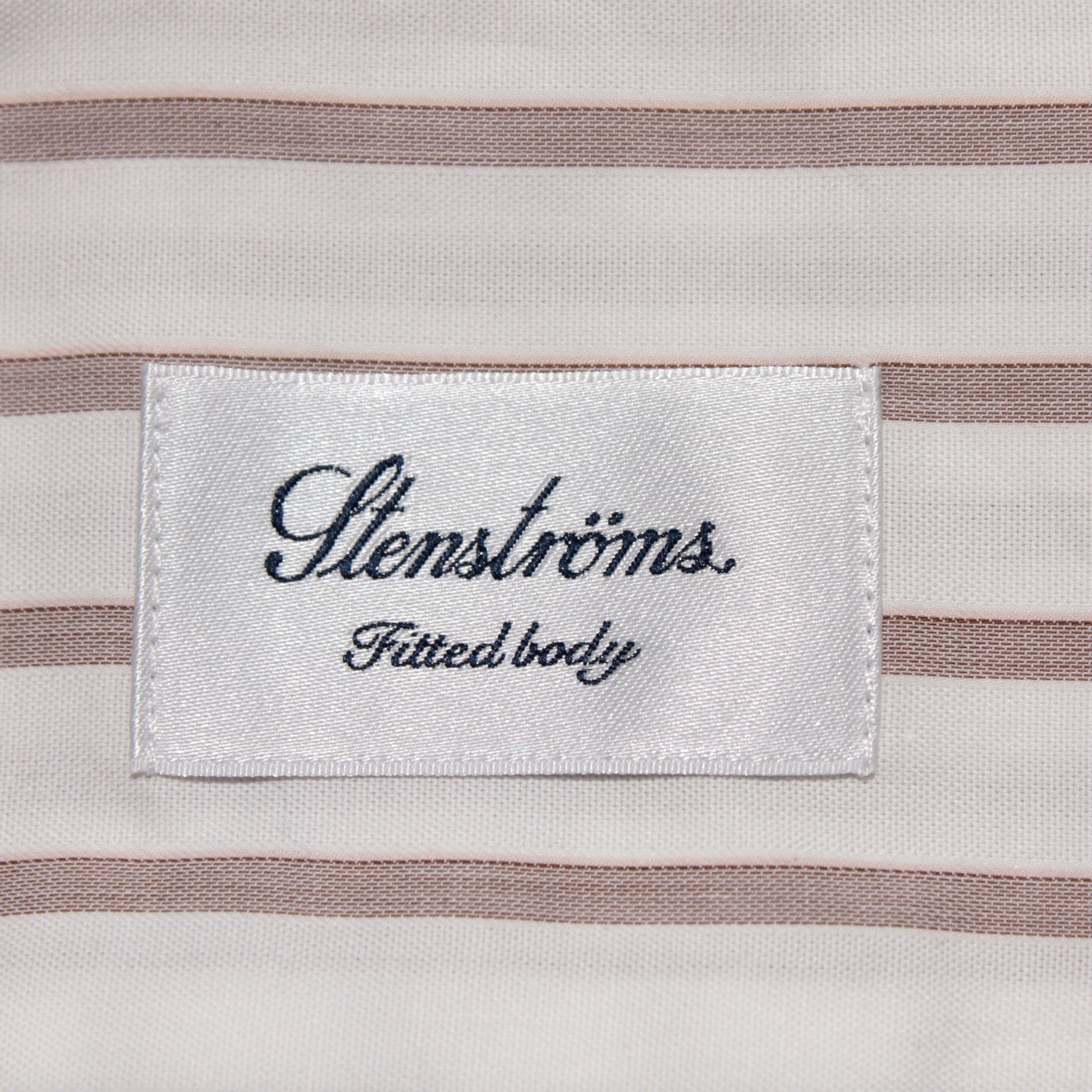 Stenstroms NWT Dress Shirt Size 46 18 in White with Brown Stripes 100% Cotton