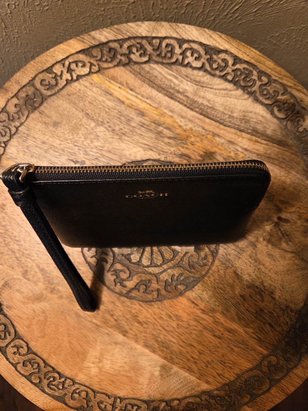Coach Black Logo Zip Wristlet Wallet w/ Wrist Strap & Credit Card Slots