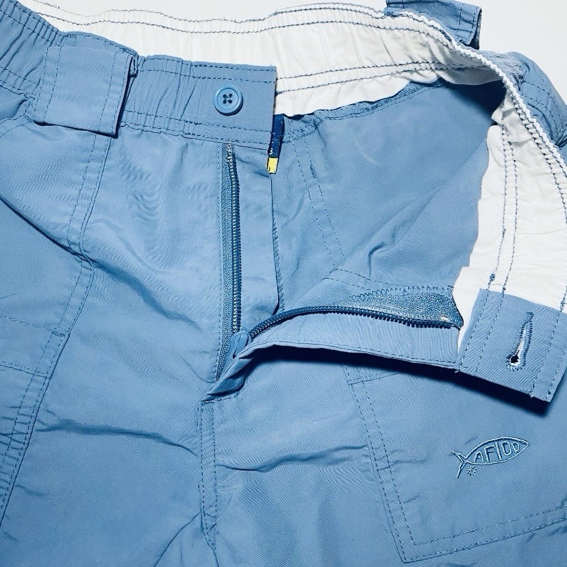 AFTCO Nylon Fishing Cargo Shorts Youth (10/12) 26” Blue Performance Pocket 5.5”