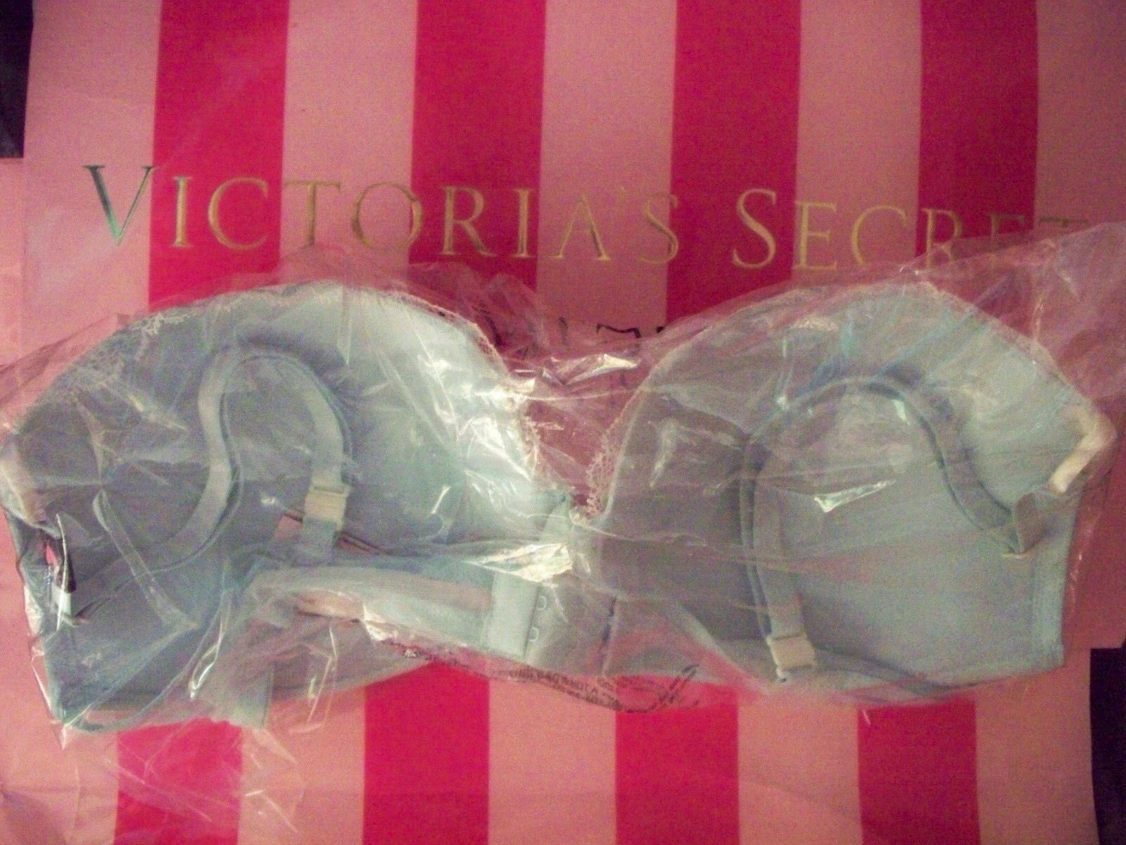 38C Aqua White LACE Mesh Wings Extreme Lift Victorias Secret Plunge PU UW Bra