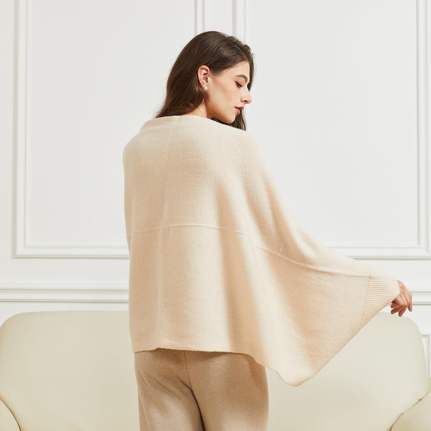 Women’s Open Front Cashmere Shawl Wrap Scarf with Sleeves Outer Warm Knitted …