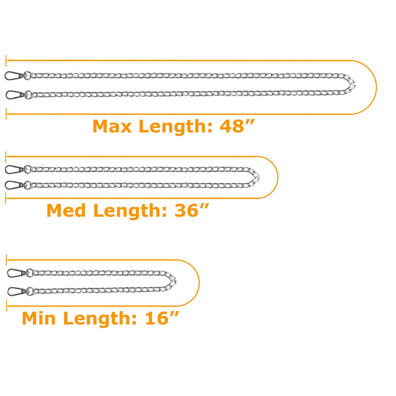 3 Pack 16″,36″,48″ Gold Purse Chain Strap Bag Chains for Handbags