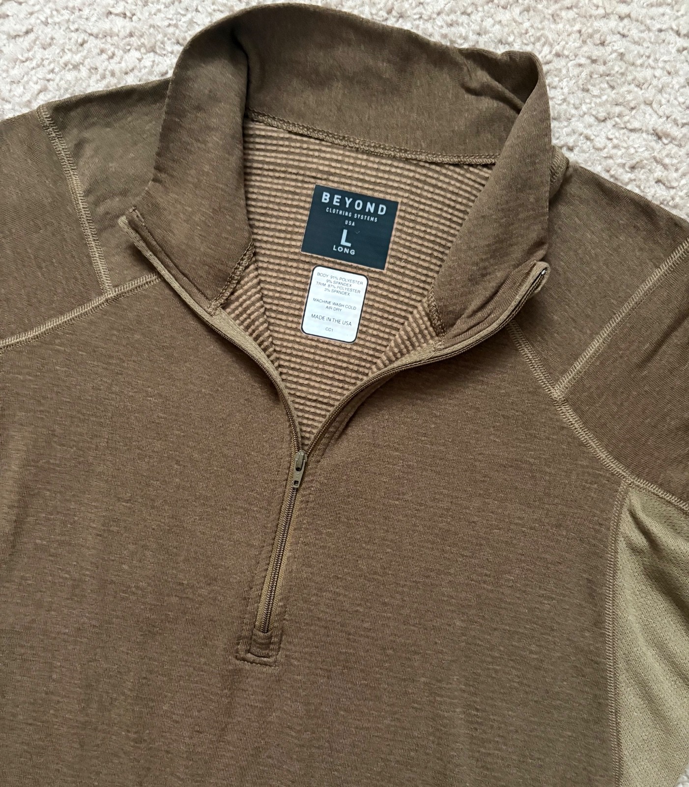 Beyond Clothing Systems men’s Brown 1/4 Zip CC1 Pullover Base layer L Long USA