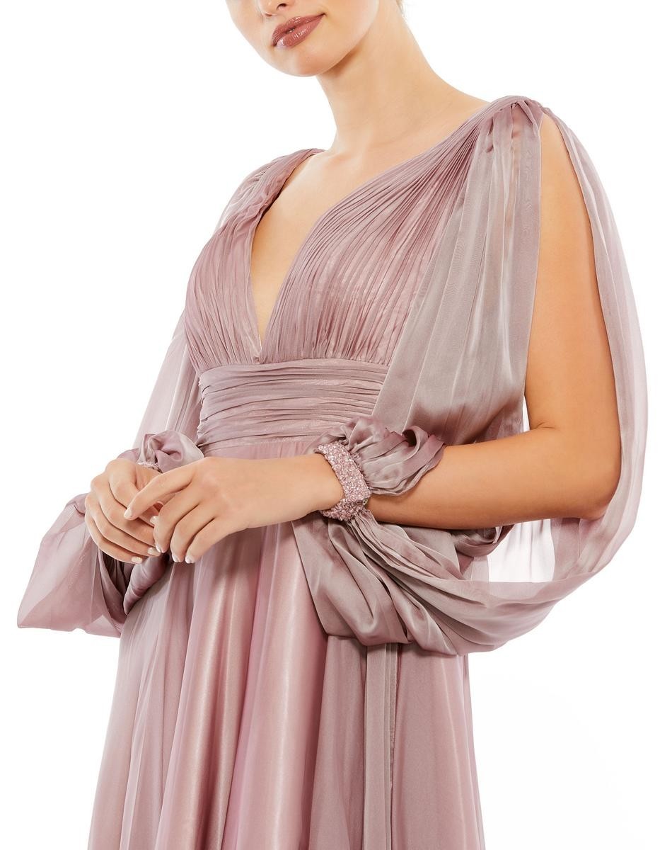 Mac Duggal Mocha Mauve A-Line Split Beaded Sleeve Chiffon Gown Size 16 $598