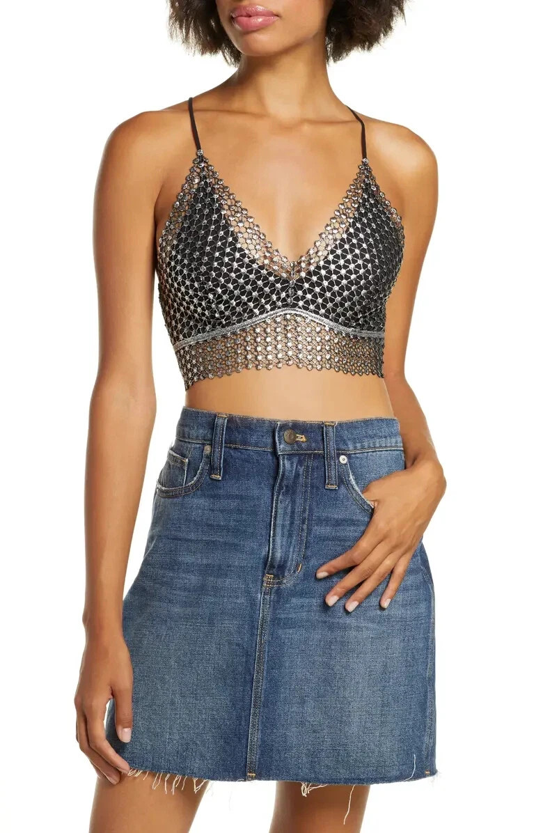 Free People Intimately FP Constellation Bralette Soft Bra Crochet Black Medium
