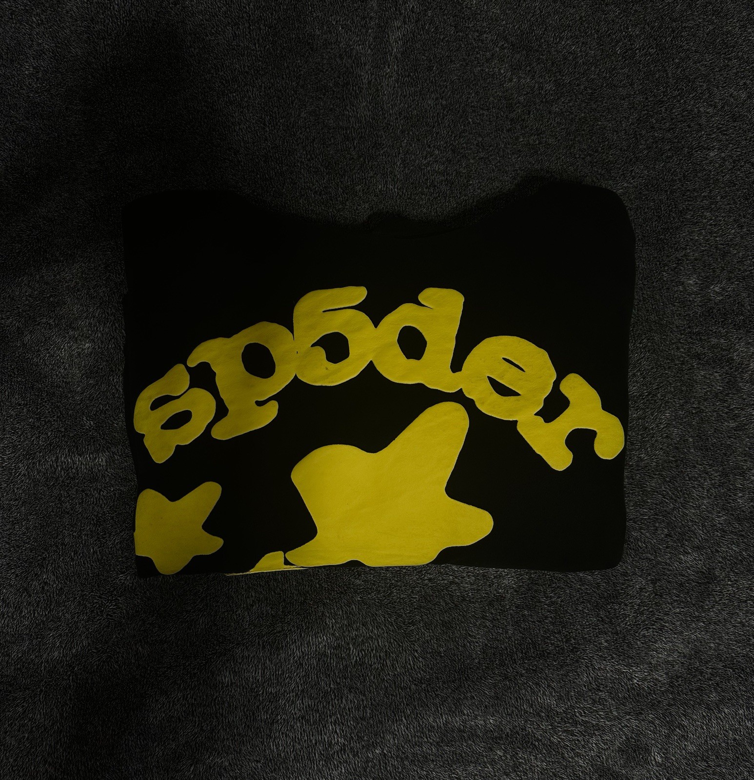 sp5der Men’s M Black Yellow Pullover Hoodie Star Logo Graphic Print Fleece