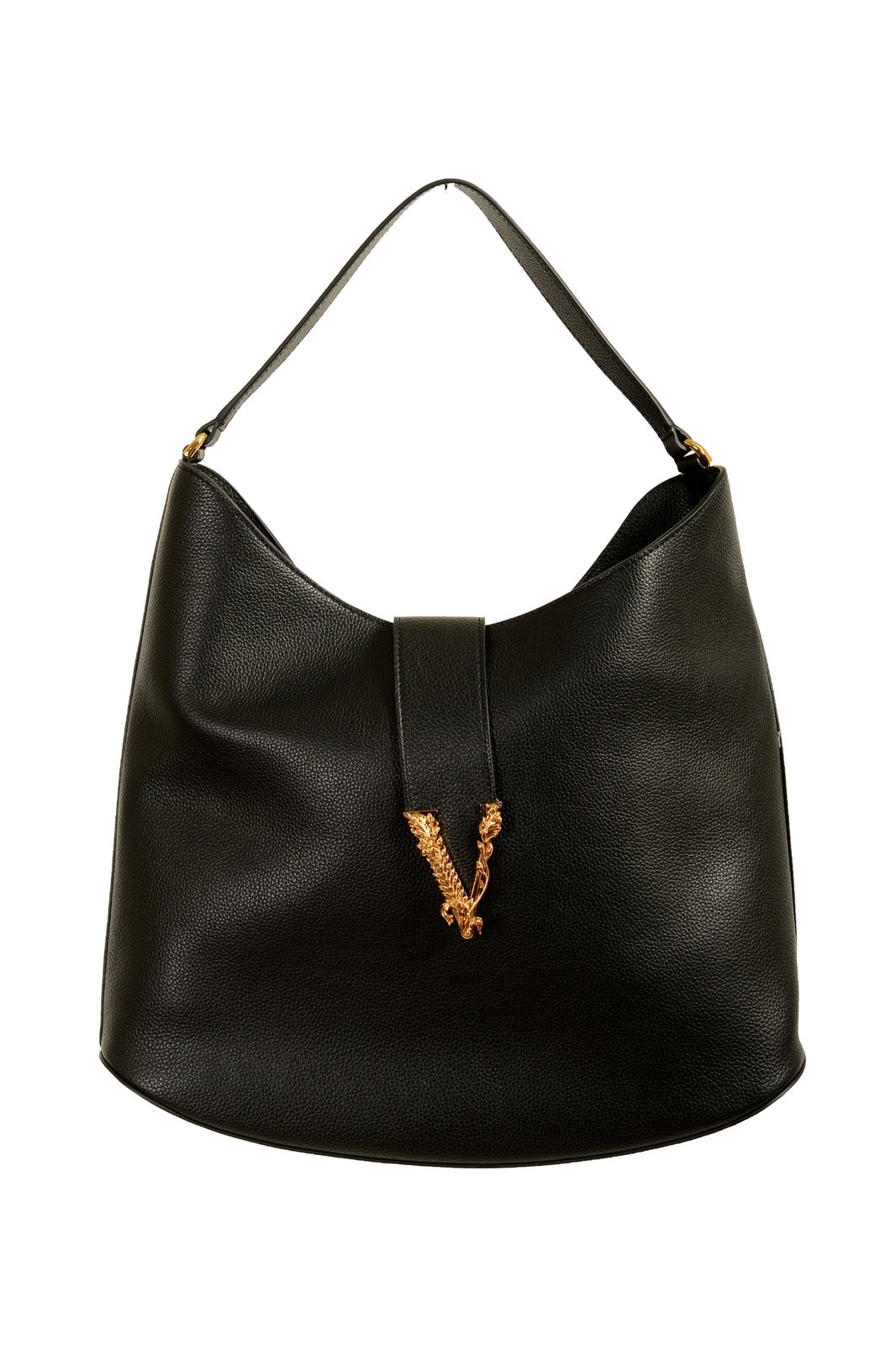 Versace Women’s 100% Grainy Leather V-Logo Hobo Handbag Shoulder Bag
