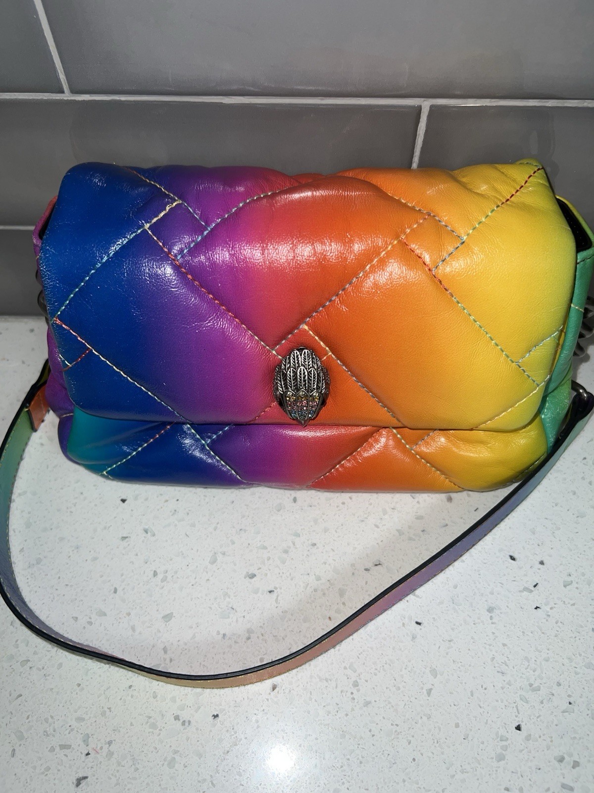 Authentic Kurt Geiger Kensington Rainbow Quilted Shoulder Bag Chain Strap