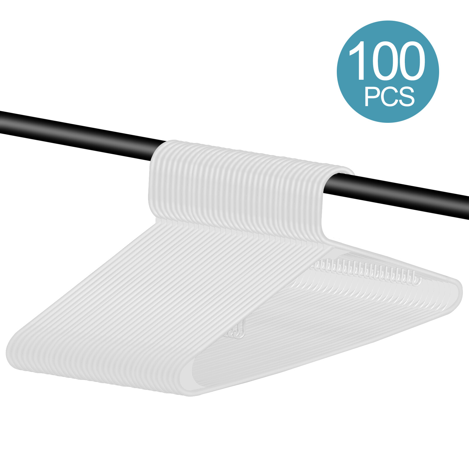 Clothes Hangers 100 Pack Plastic Hangers Coat Hanger Space Saving w/Hooks White