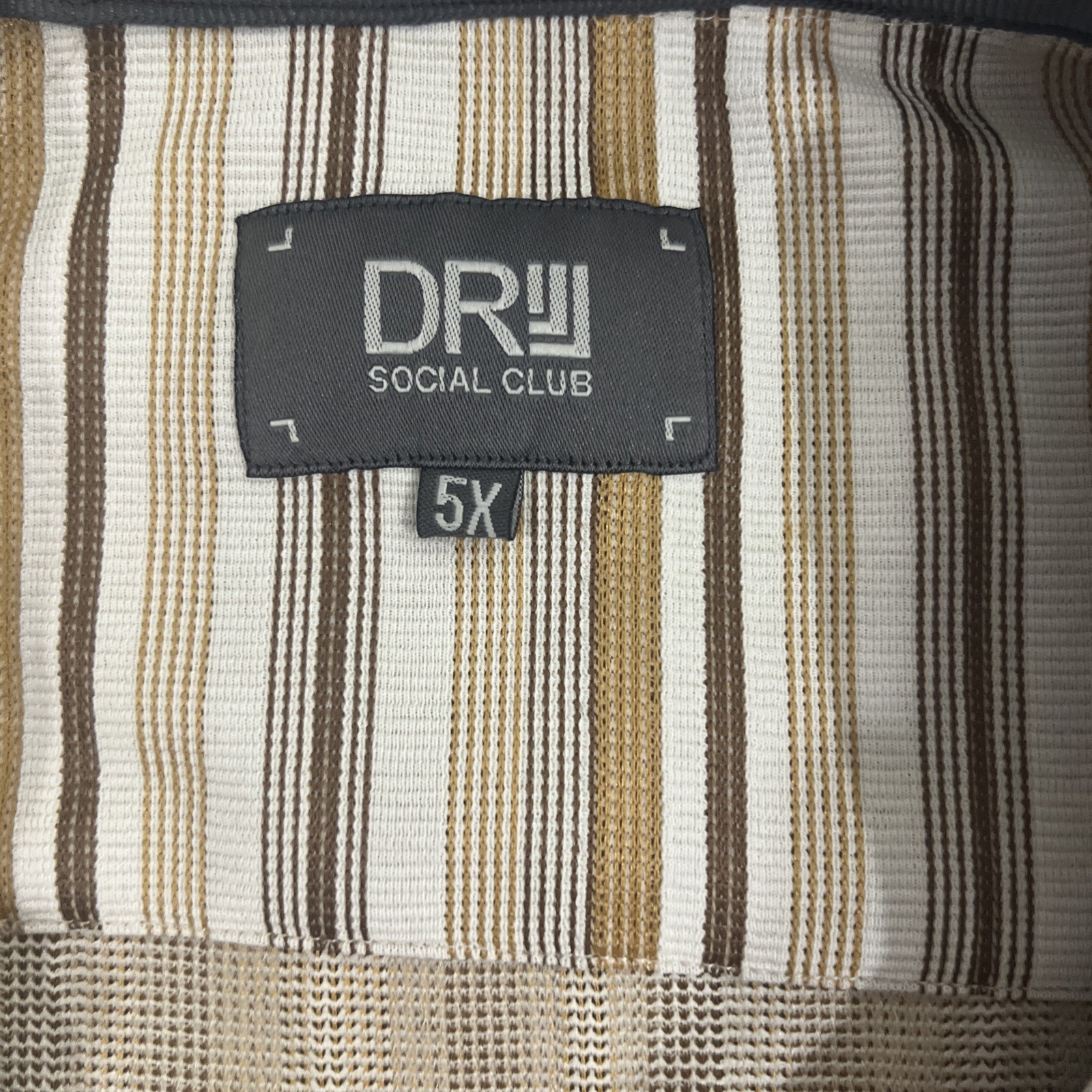 Dr Social Club Men’s 5X Casual Button Up Shirt Brown Striped Poly/spandex Blend