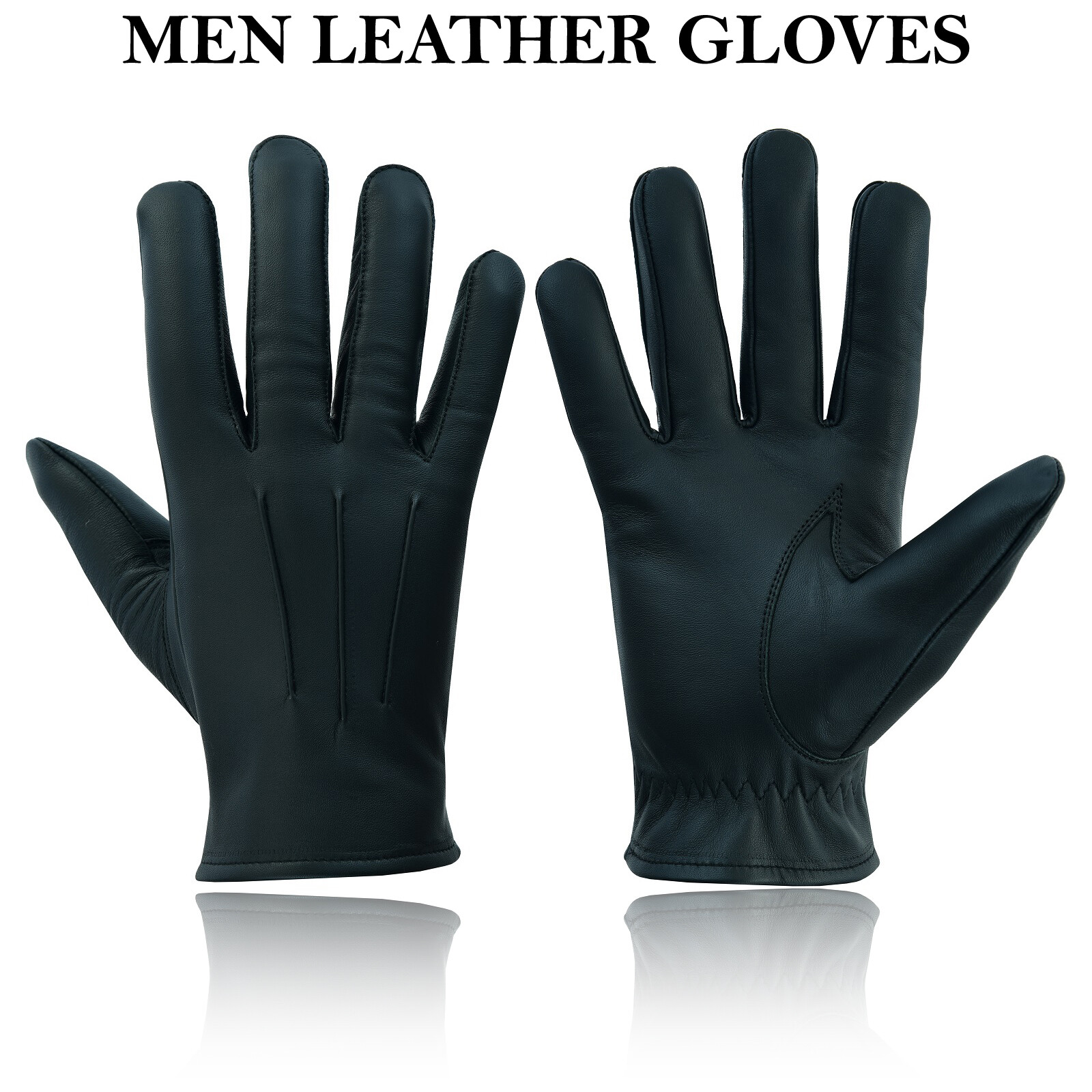 Men’s Leather Police Top Quality Soft Genuine Real Driving Gloves Unlined Black