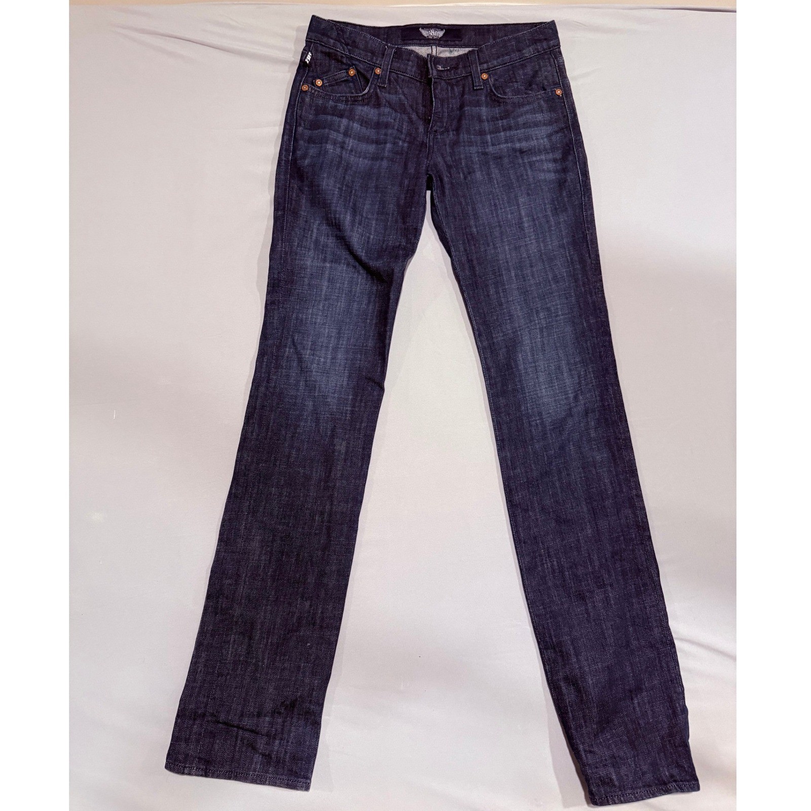 Rock & Republic Stella Straight Leg Jeans Dark Wash Embroidered Logo Size 28