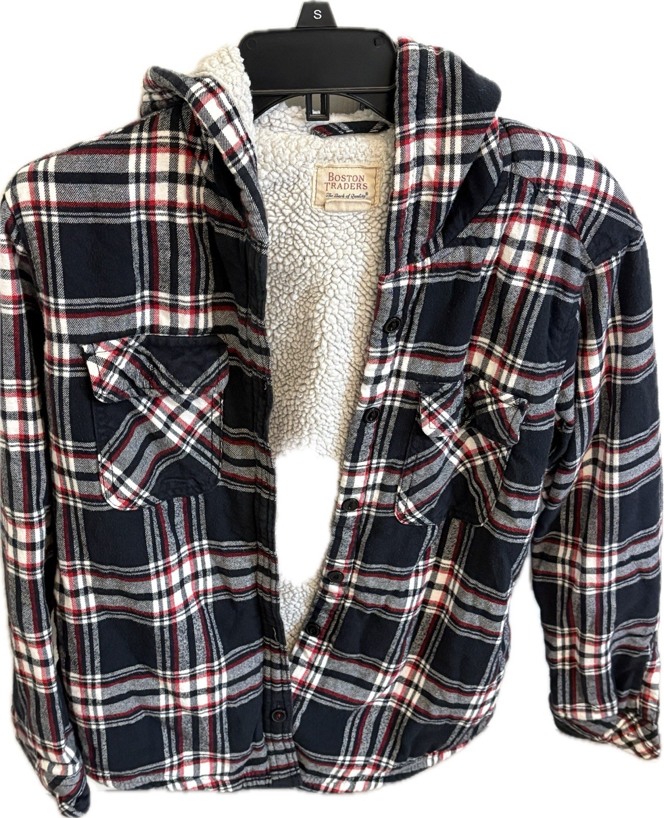 Boston Traders Plaid Sherpa-Lined Hooded Button Jacket Pockets Women’s S