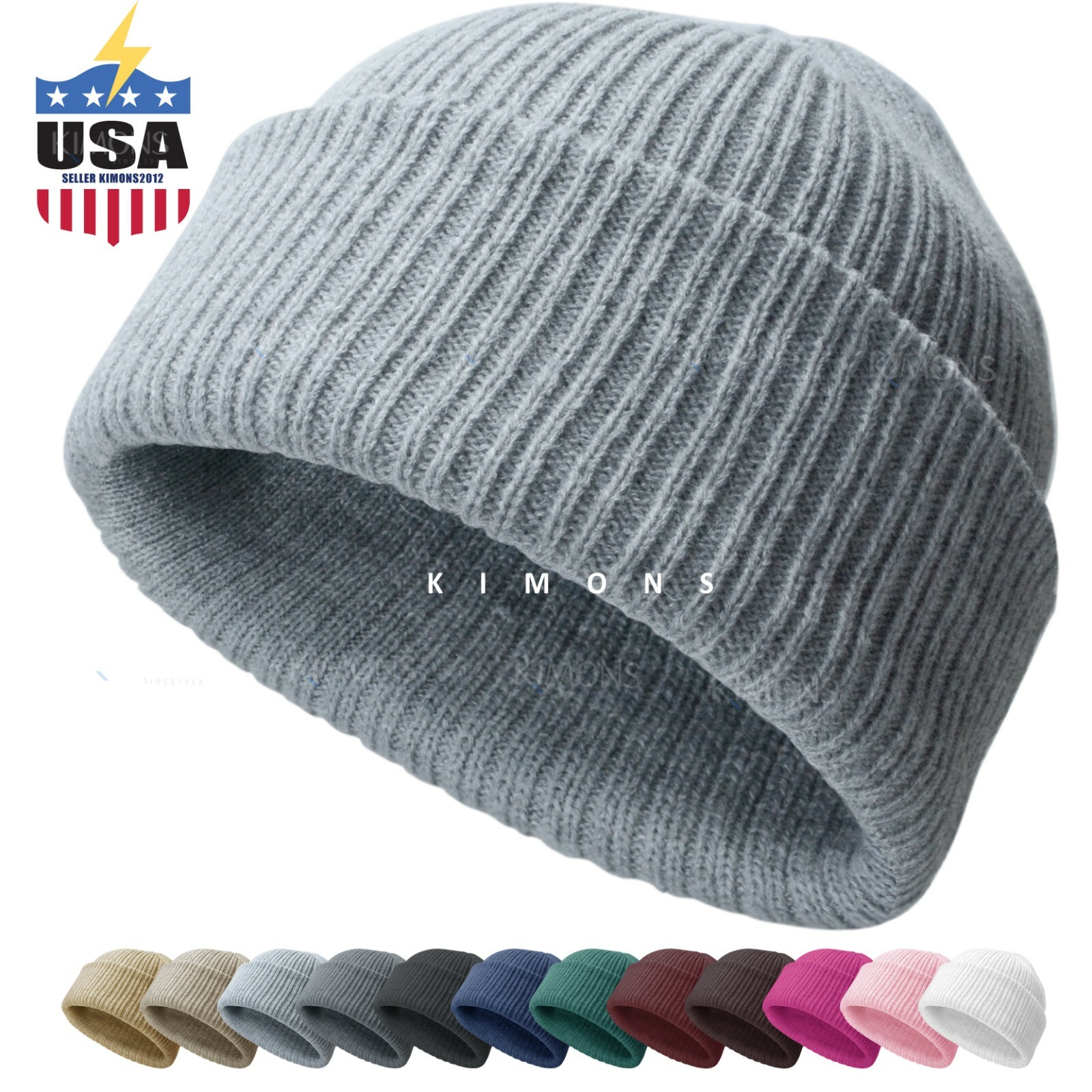Ribbed Thick Beanie Plain Knit Cuff Ski Cap Skull Hat Warm Solid Color Winter