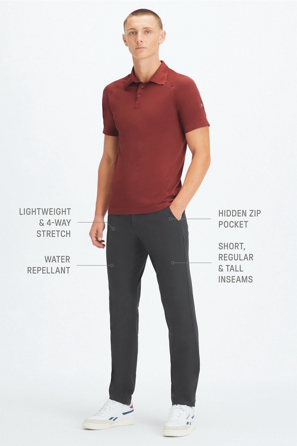 NWT Fabletics Dark Gray The Only Pant Classic Fit Men Size 33×32 (34×30 Actual)
