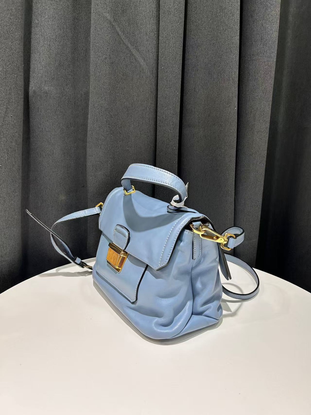 Miu Miu Crossbody Satchel Light Blue Lambskin Leather Italy