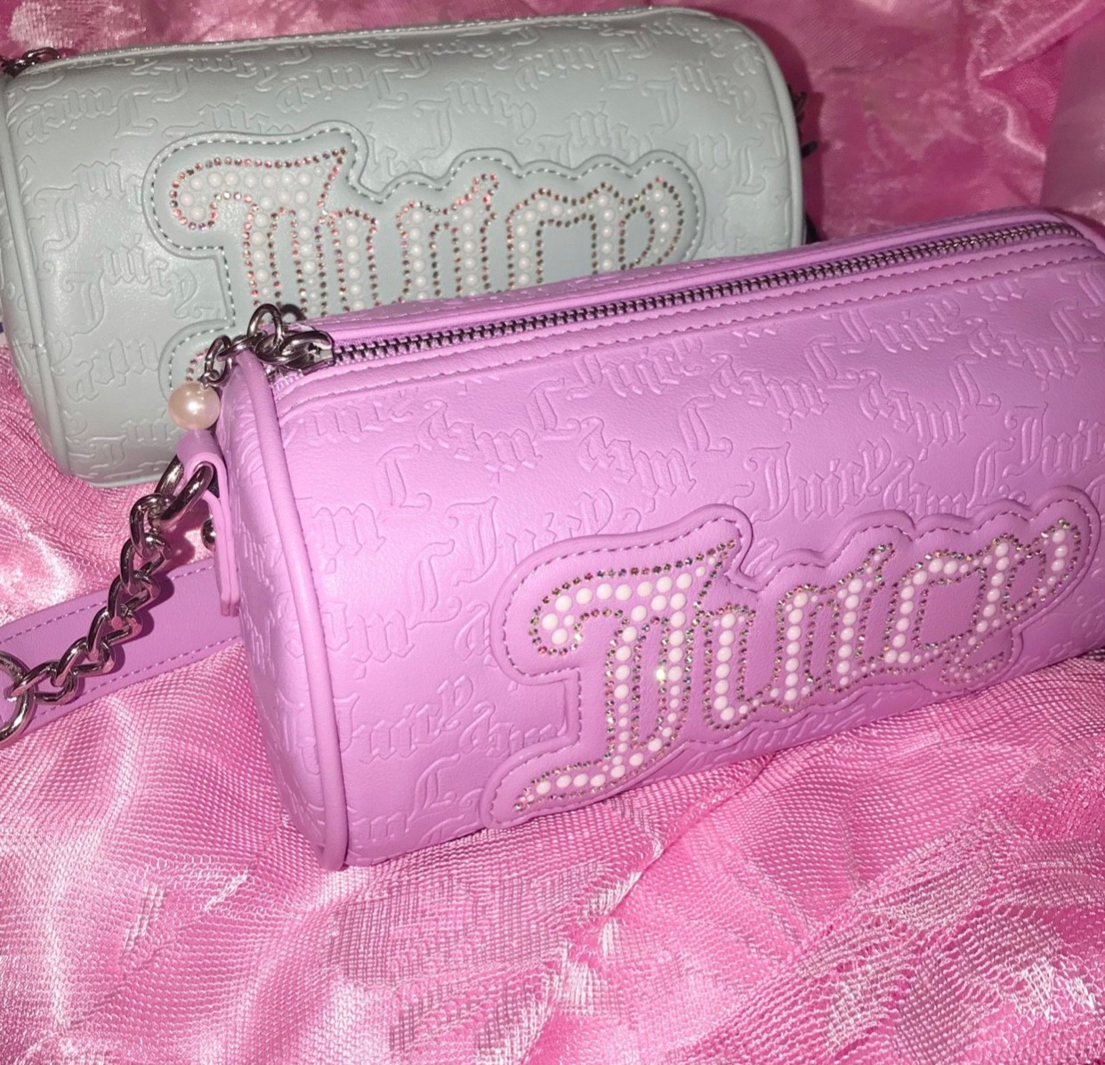 Juicy Couture 2pc Pearl Mint/ Purple Shoulder Roll Bag