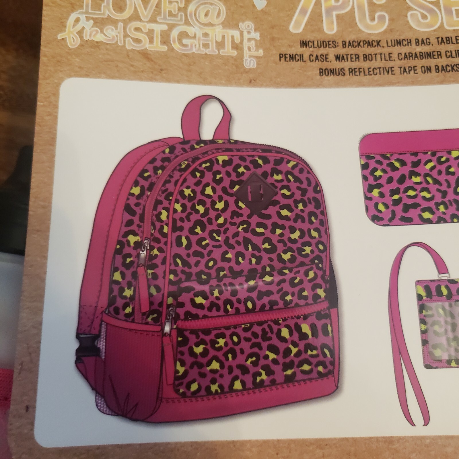 Love @ First Sight 7 Piece Set Leopard Print Backpack Lunch Bag Water Bottle