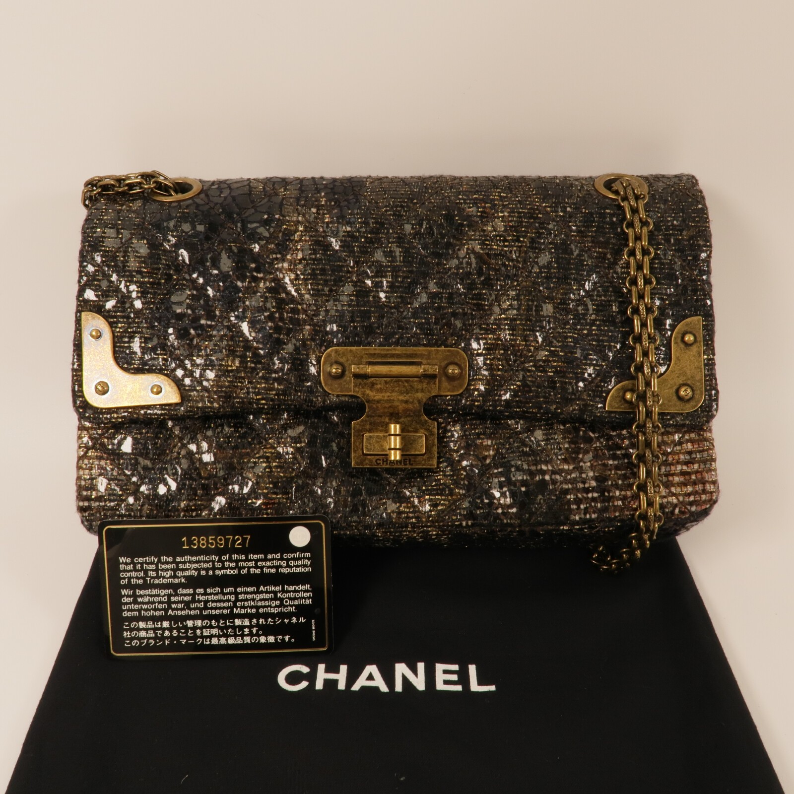 CHANEL CC Shanghai Icons Flap Bag Chain Shoulder Bag Tweed Black/Gold