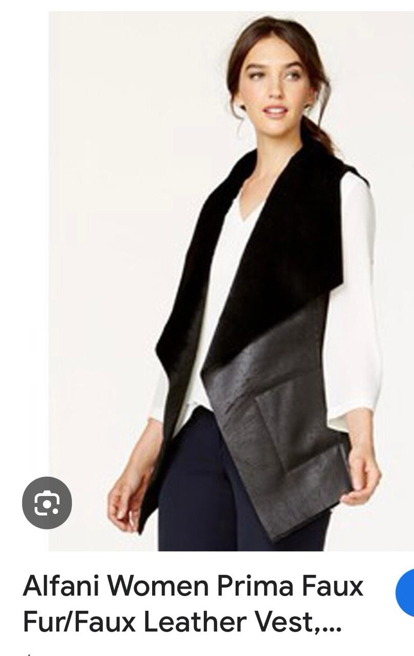 Alfani Women Prima Faux Fur/Faux Leather Vest, Black, Size XL, New with Tag