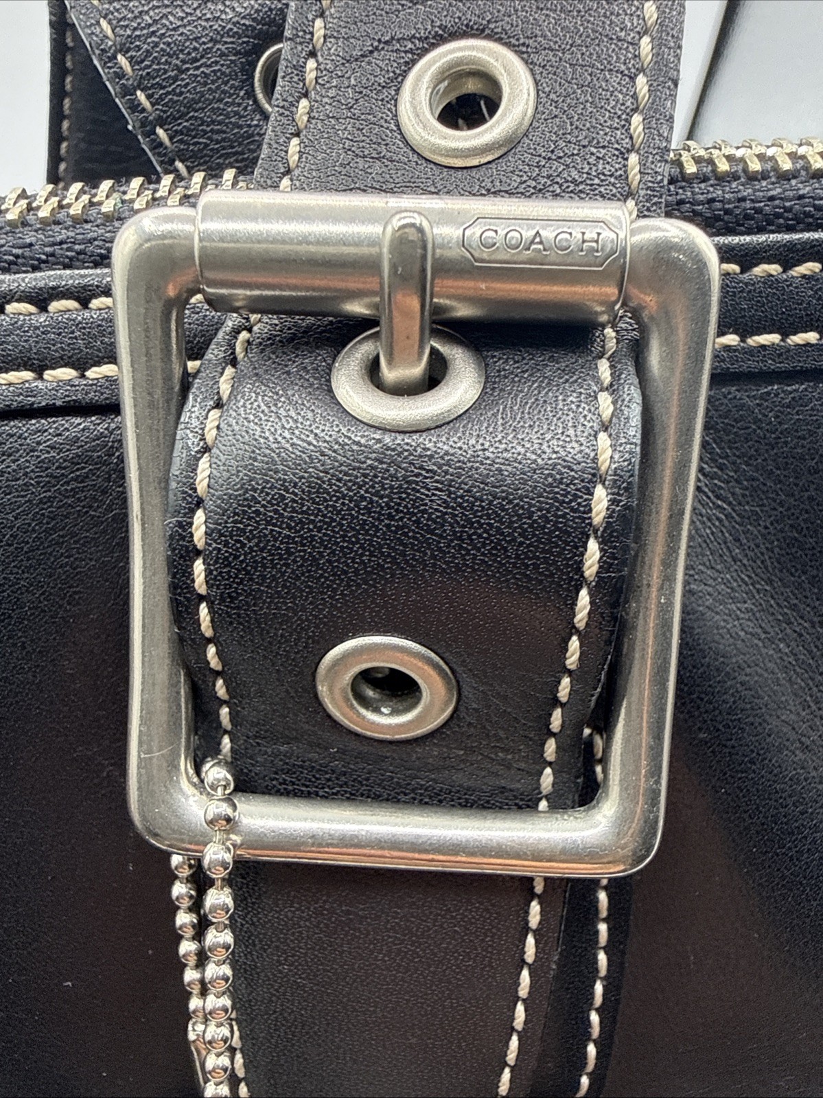 Vintage Coach Hampton 9554 Black Leather Tote Satchel Purse Buckles W/check Book
