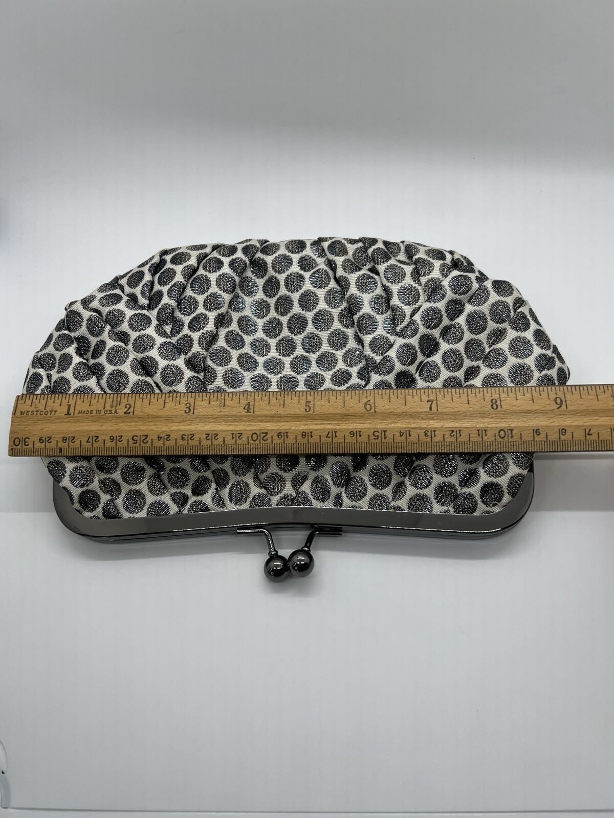 Kate Landry Evening Clutch Silver Metallic Polka Dots Silver Short Chain