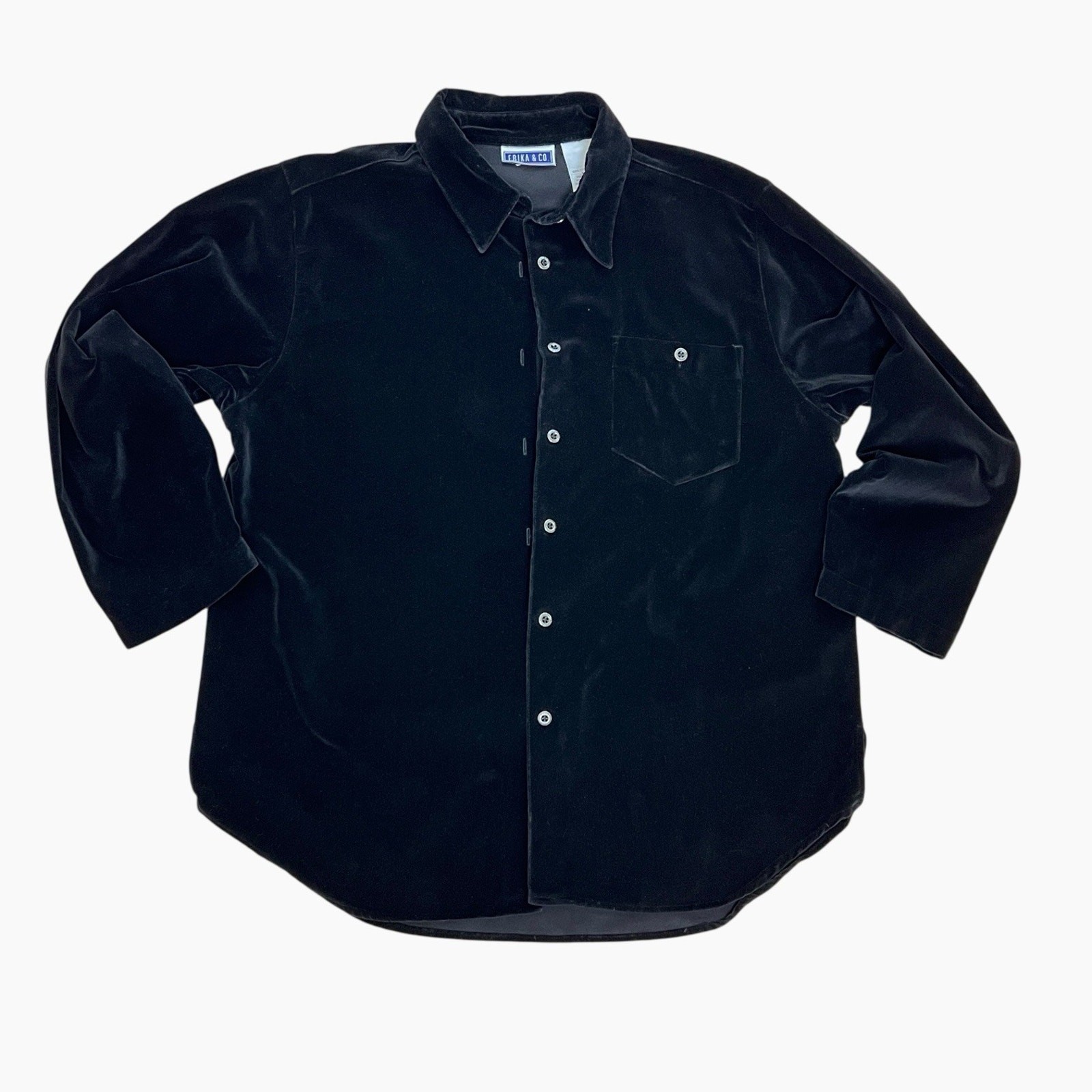 Erika And Company Shirt Womens Large Black Cotton Velour Button Up Soft Casual