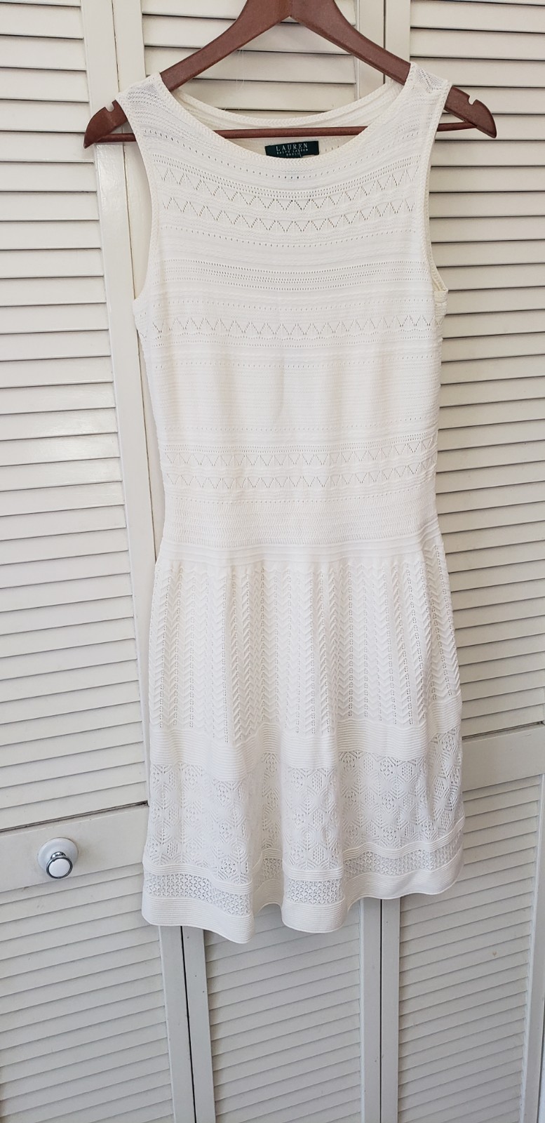 Lauren Ralph crocheted knit lvory Fit Flare Dress Size Medium Lined