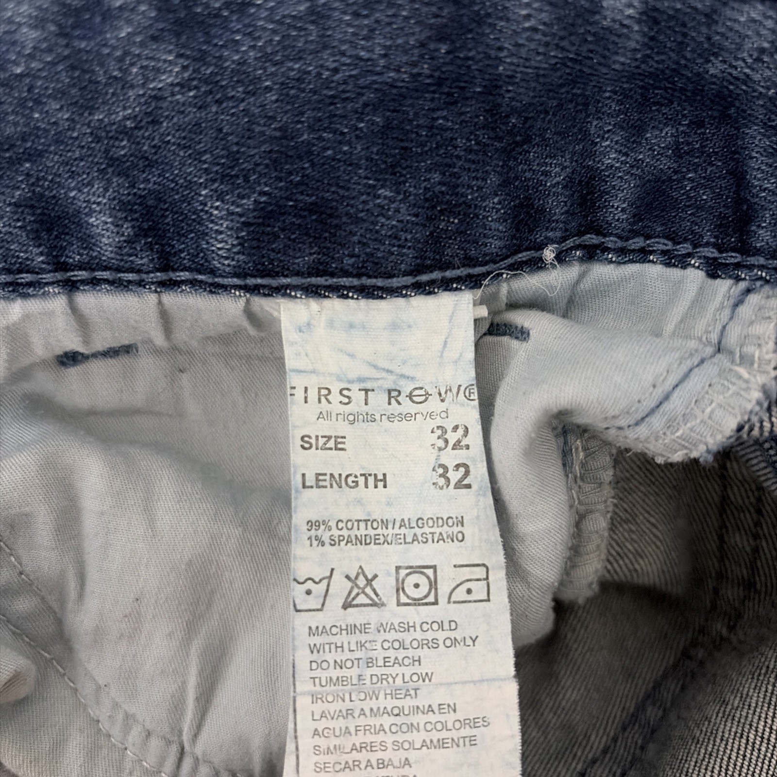 First Row Varsity Patched Jeans Men’s Size 32×32 EUC Distressed Slim Denim