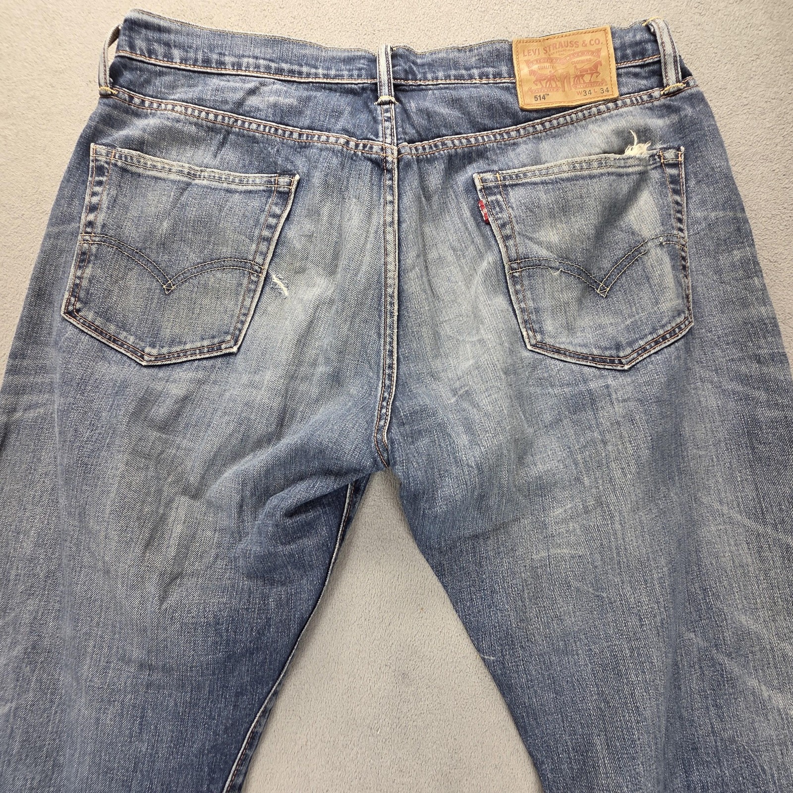 Levis 514 Jeans Mens Blue Selvedge Straight Whiskers Honeycomb Fits 36×34