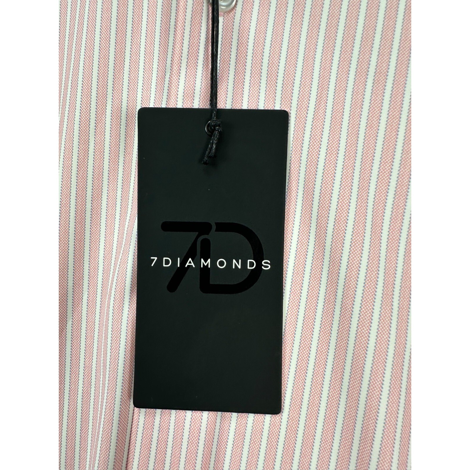 NEW 7 Diamonds 7D Shirt Mens Medium Pink Camden Stripe Button Up 4 Way Stretch