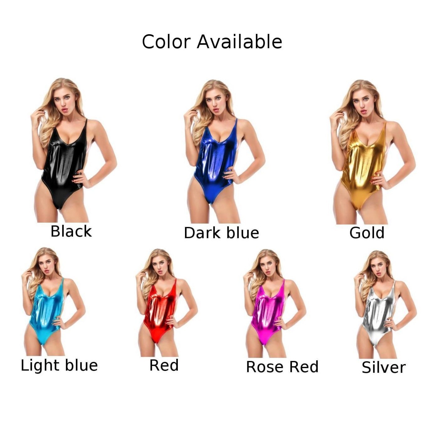 Women’s Wet Look Shiny Sleeveless Bodysuit Skinny Leotard for Dance Club