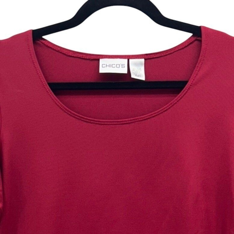 Vintage Chicos Womens Blouse Medium or 1 Maroon Slinky Knit Career Work Office