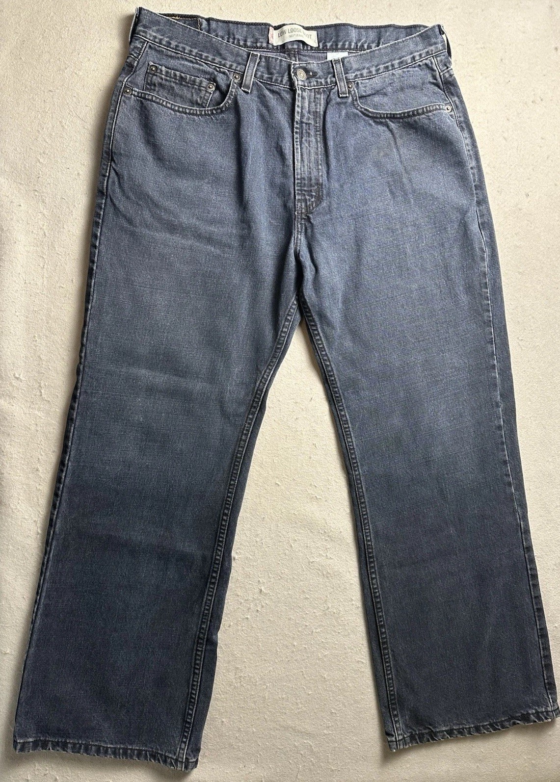 Vintage Levi’s 567 Low Loose Boot Cut Jeans Mens 34×30 Faded Y2K Dyed Blue Denim