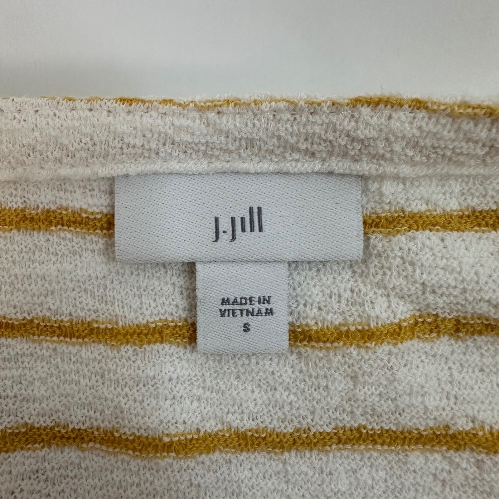 J. Jill Striped Top Womens Small White Yellow 3/4 Sleeve Cotton Knit Boat Neck