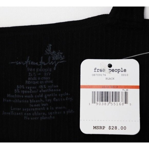 NWT Free People Solid Rib Brami Crop Cami V-Neck Tank Top Black Ribbed XS/S