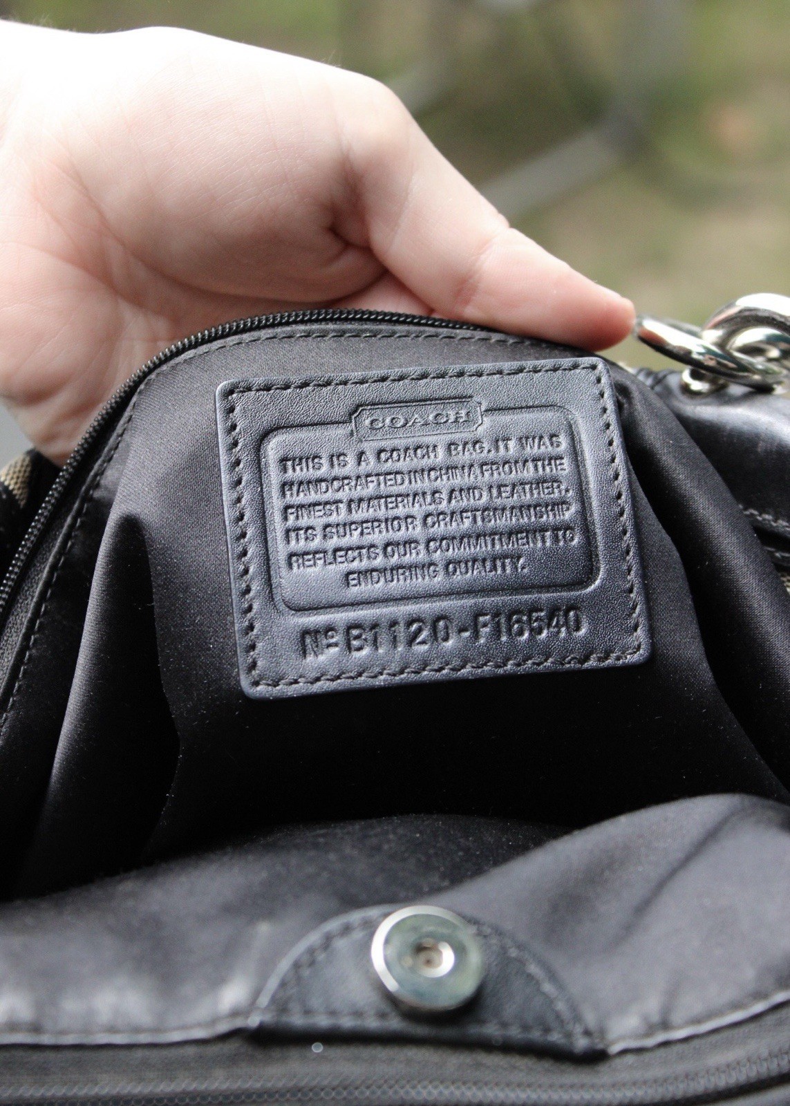 Vintage Coach Penelope Signature Tote featuring a black and gray monogram canvas