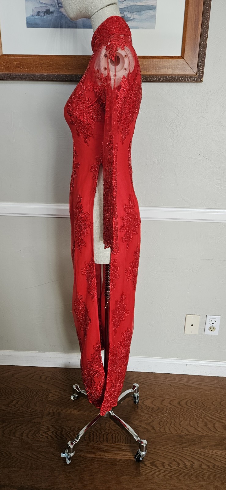 Red Embelished Cheongsam Style Dress As Pictured