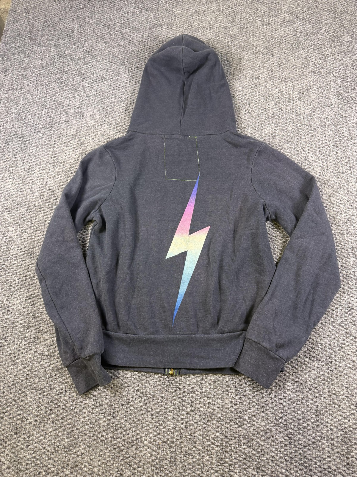 Aviator Nation Hoodie Mens Small Gray Full Zip Fleece Lightning Bolt Graphic